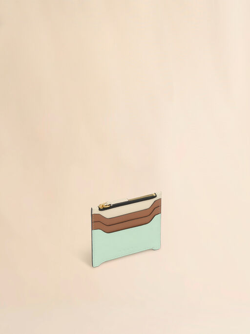 グリーン クリーム ブラウン レザー製 Trunkaroo カードホルダー - 財布