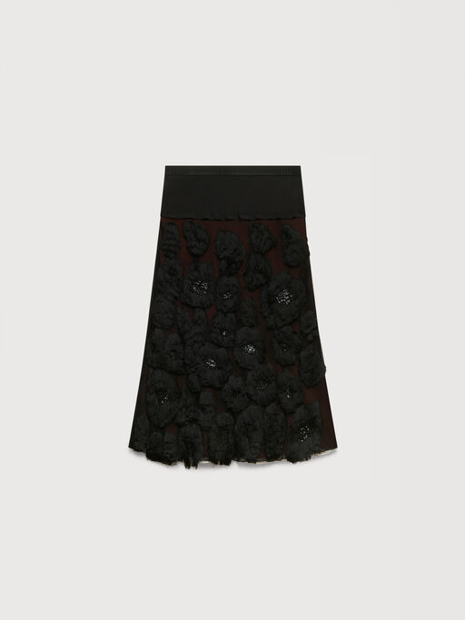 Black georgette skirt with shaggy camouflage motif - Skirts