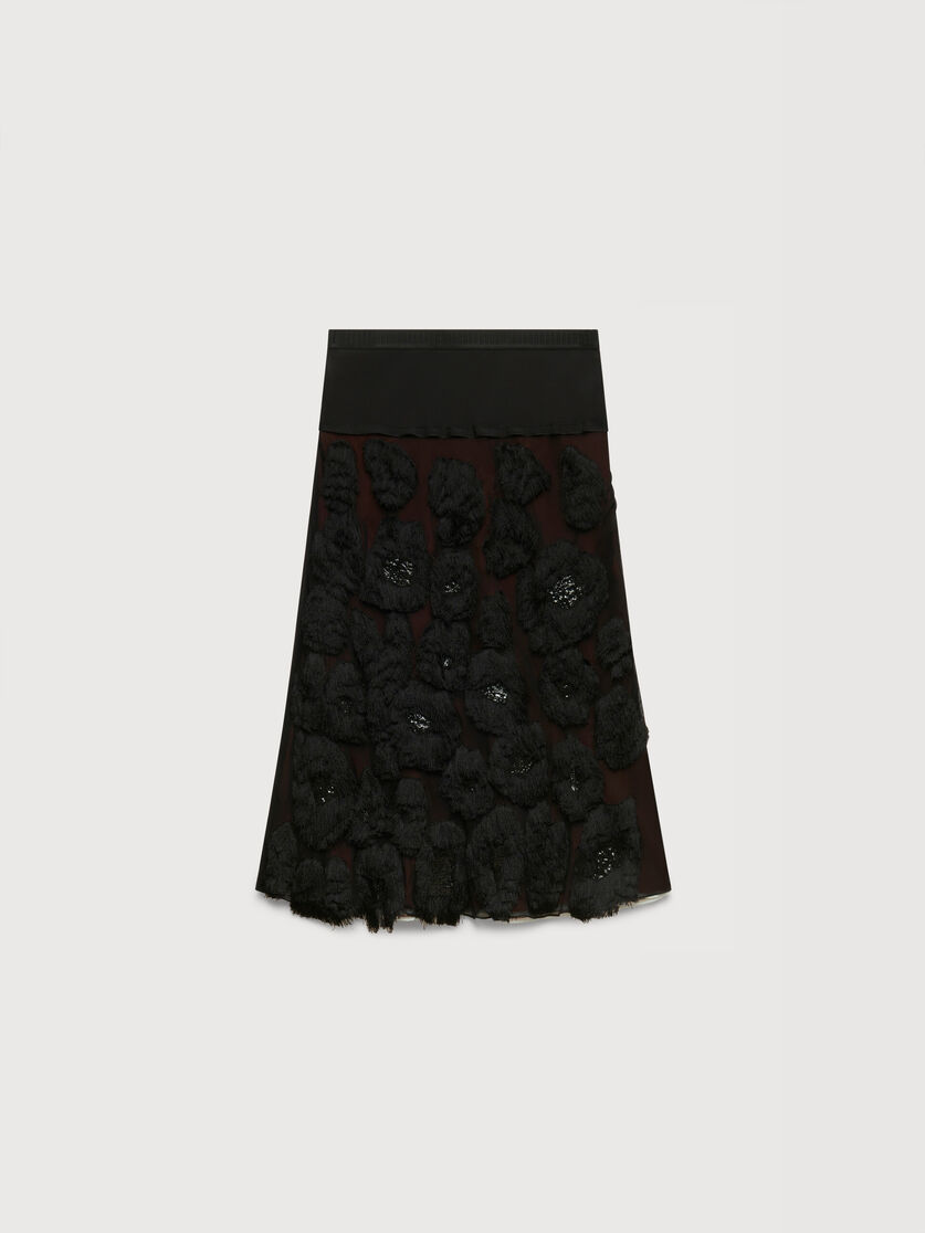 Black georgette skirt with shaggy camouflage motif, Image 1