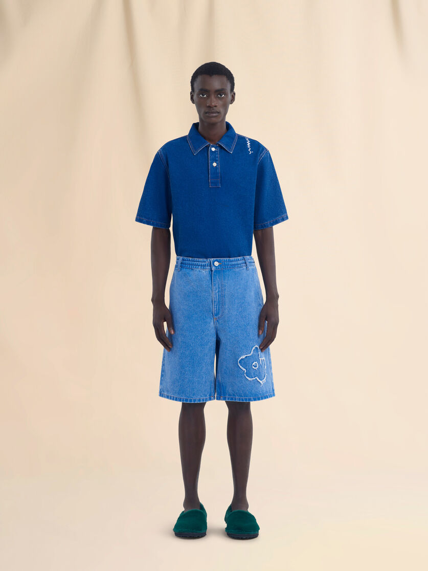 Light blue denim shorts with patch detail - Pants - Image 2