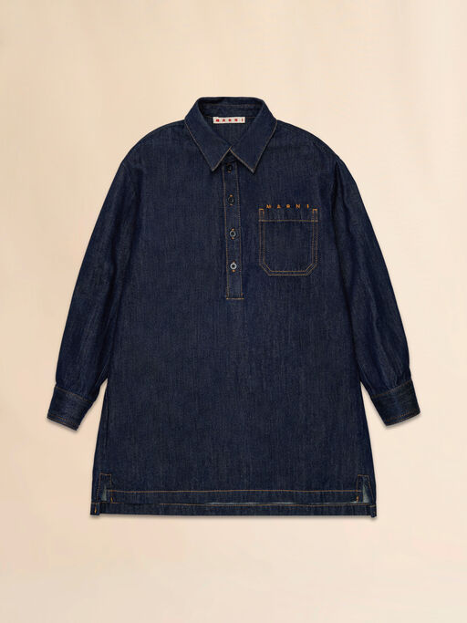 Deep blue denim dress with tobacco stitching - Dresses