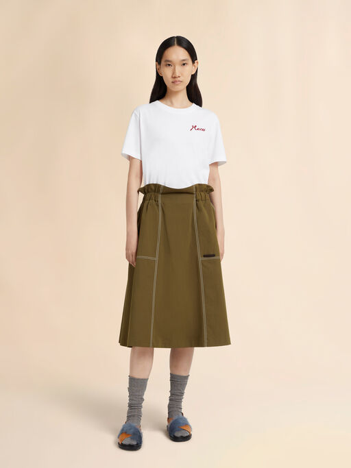 Green gabardine midi skirt with paperbag waist - Skirts