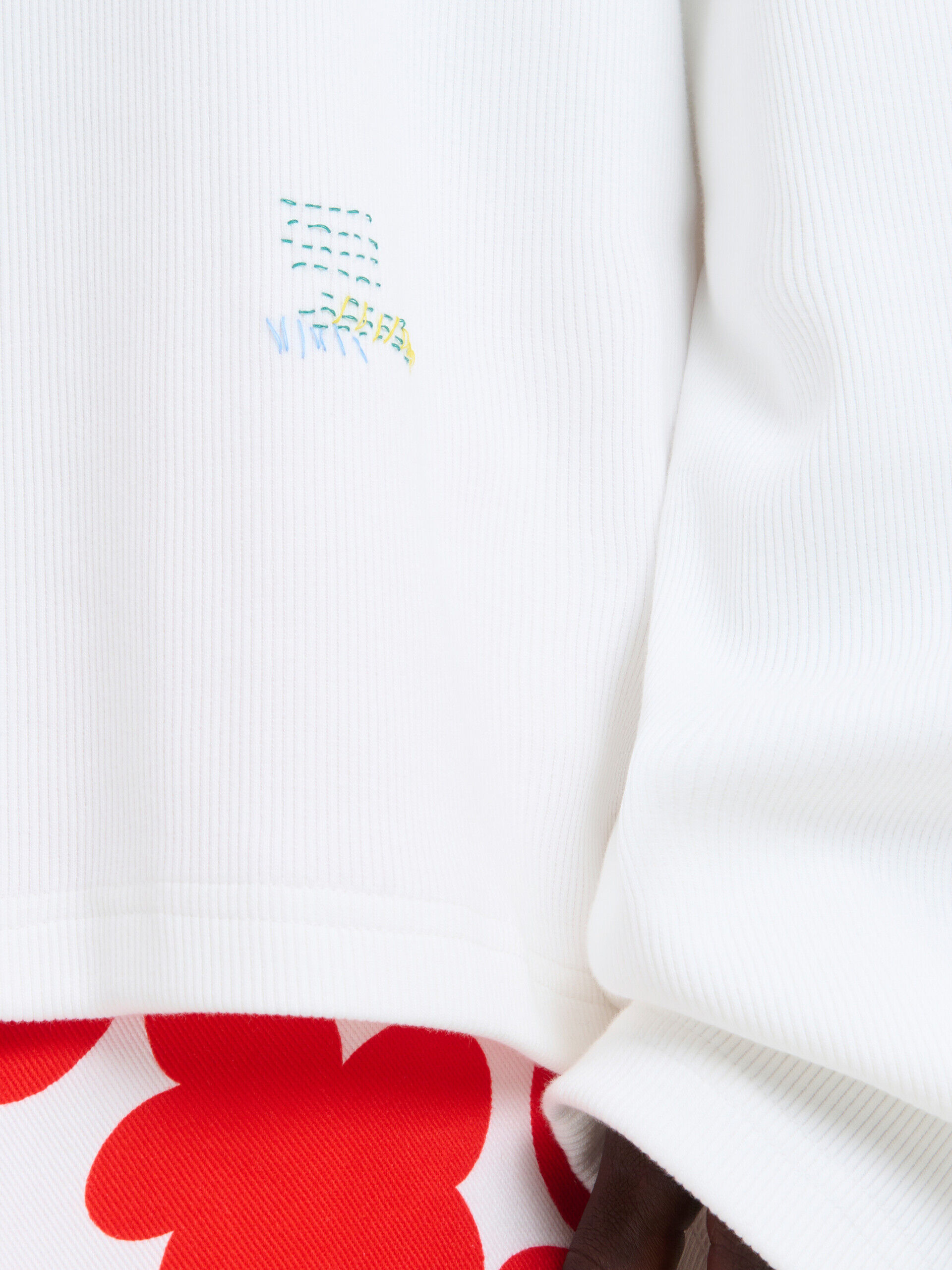 White ribbed cotton T-shirt with Marni Symbol | Marni