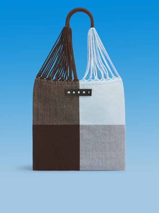 ブルーブラウン MARNI MARKET BIG CHECK HAMMOCK BAG - ハンドバッグ