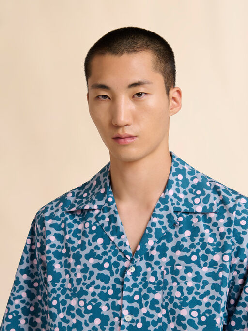 Camisa bowling de popelina azul con estampado Vibrations - Camisas