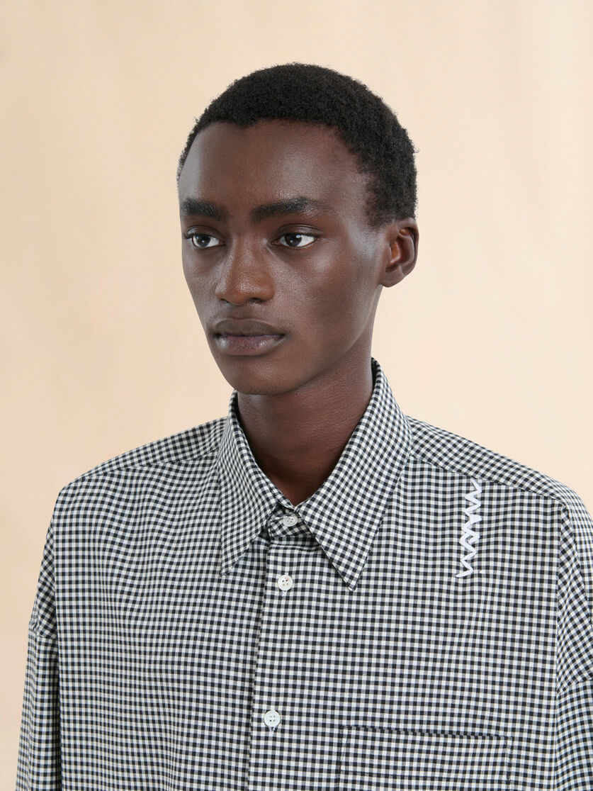 Blue and white checked wool shirt - Shirts - Image 4