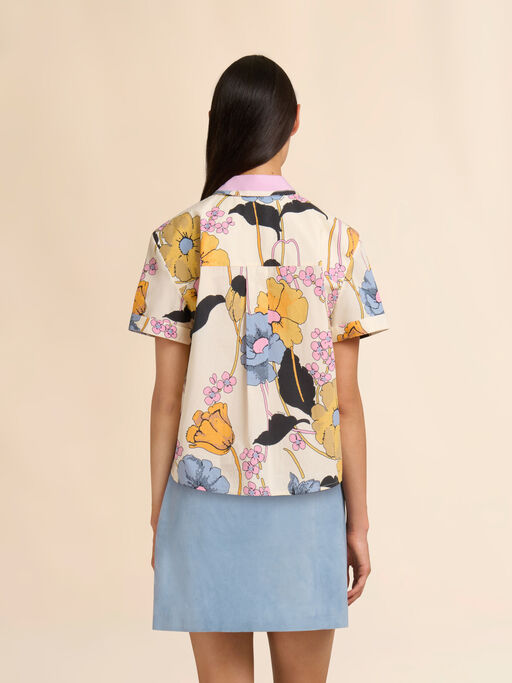 Cream poplin cropped shirt with Melodia print - Shirts