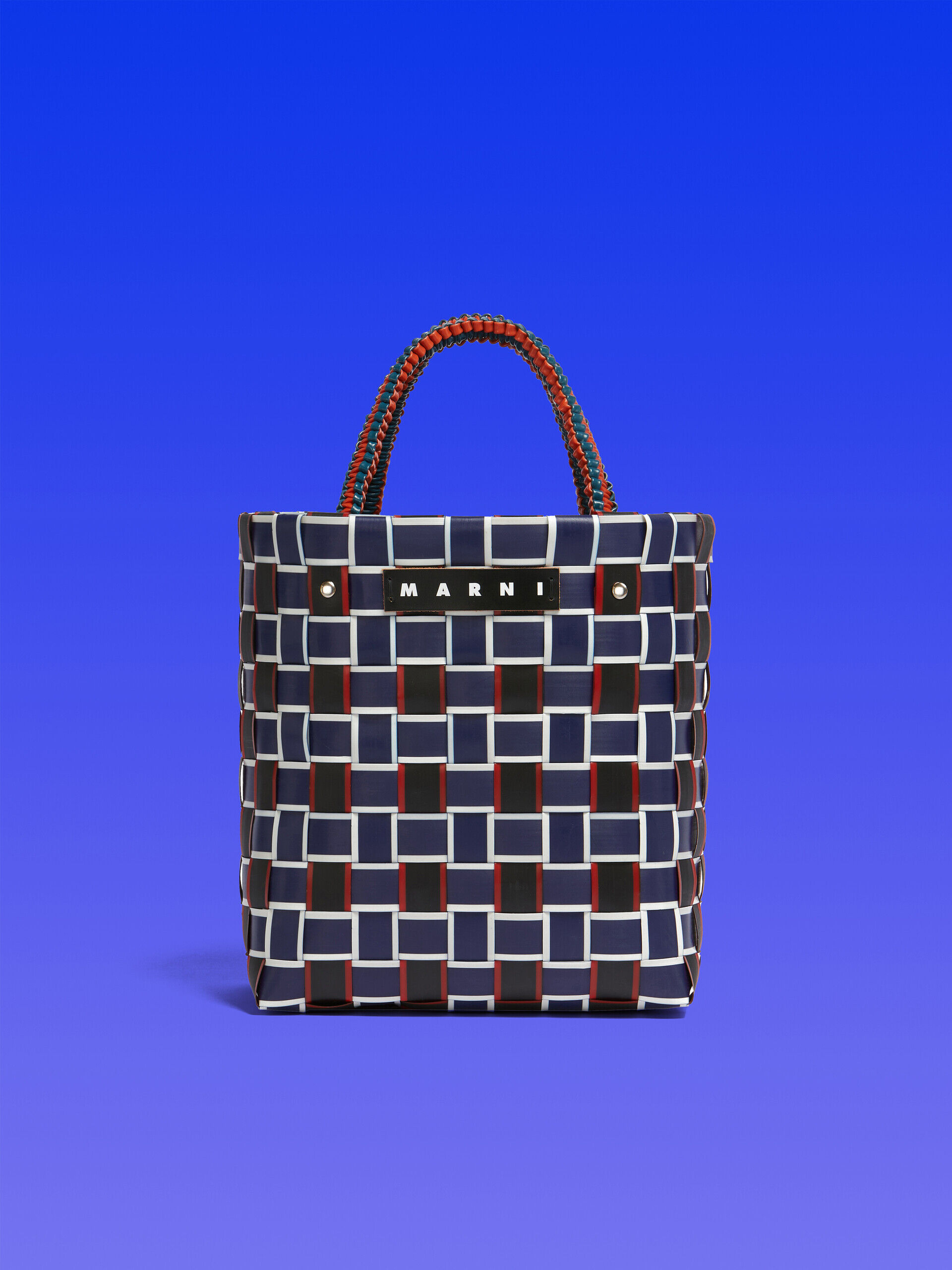 MARNI MARKET TAPE BASKET bag in blue and black woven material | Marni