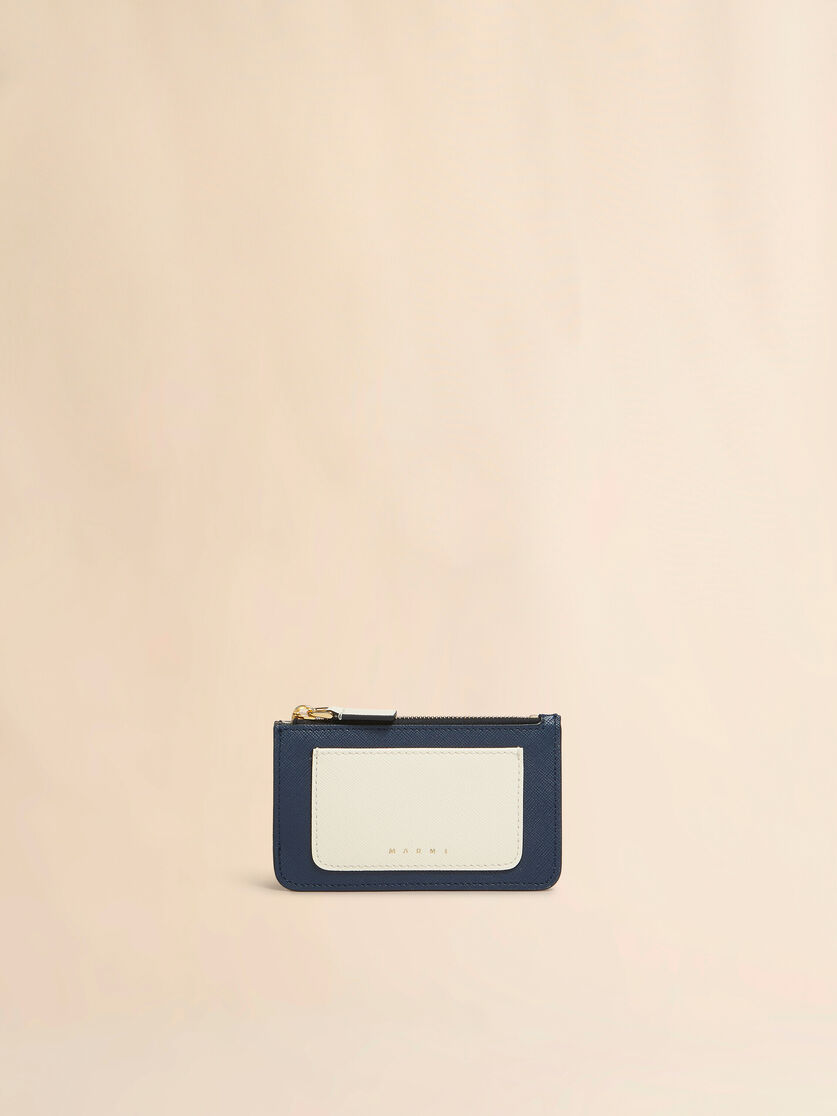 Light green white and brown saffiano leather card case - Wallets - Image 1