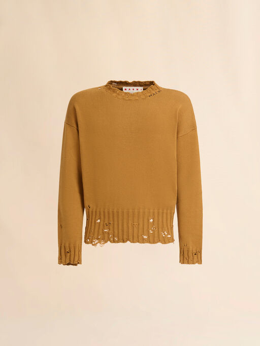 Pullover mit Rundhalsausschnitt aus orangefarbener Baumwolle - Pullover