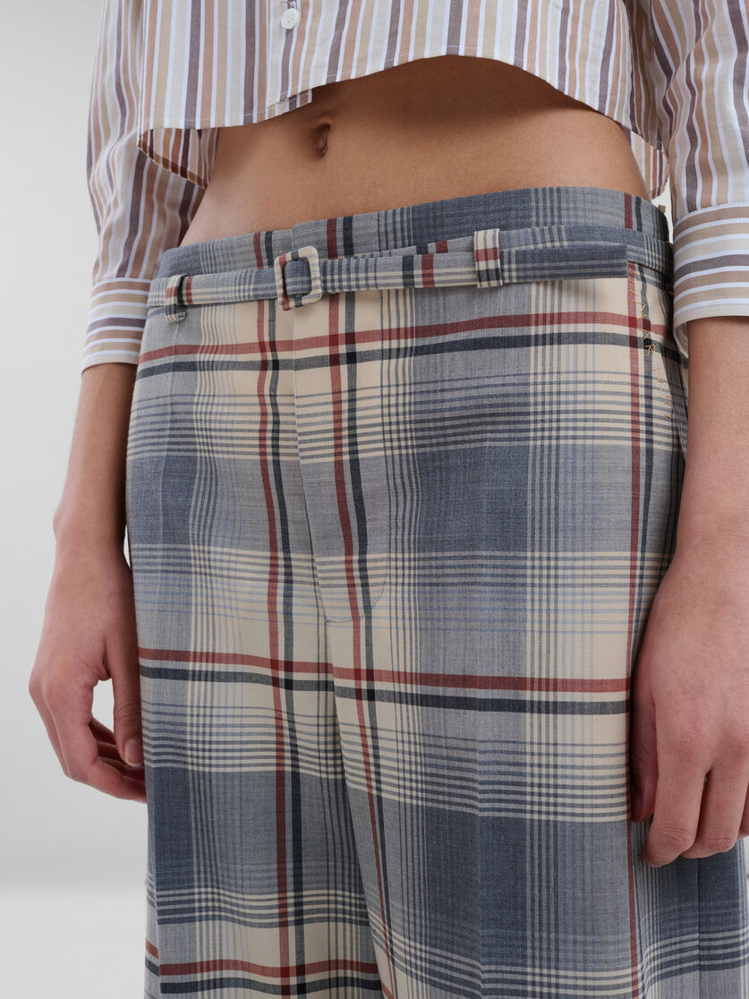 グレー チェックウール製 ベルト付きパンツ | Marni