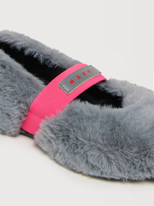 Grey faux fur ballerinas with logo elastic strap - Sneakers