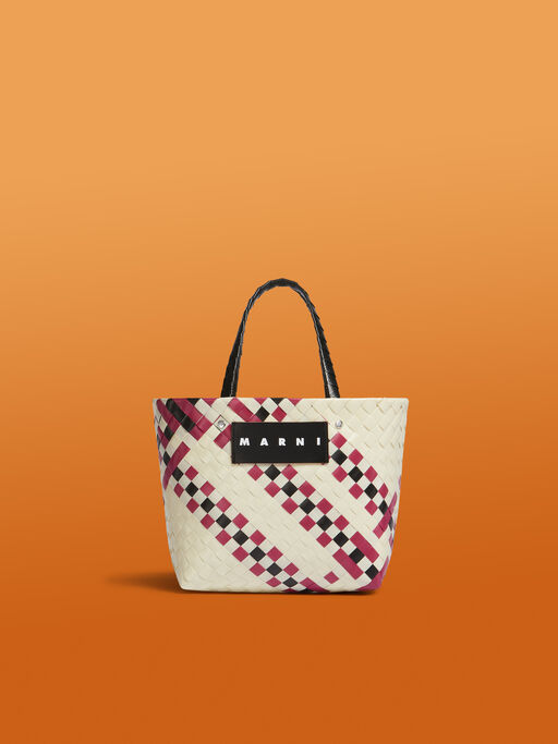 ブルー&レッド MARNI MARKET CHECK BASKET MINI BAG - ショッピングバッグ