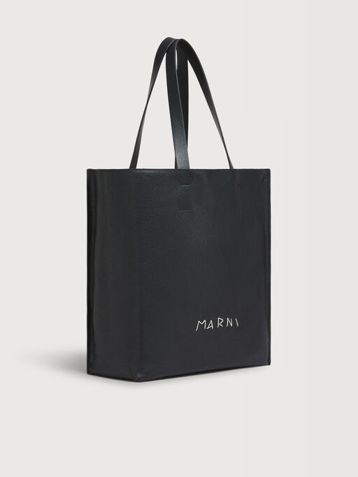 Black leather Museo Soft Tote large with Marni Symbol embroidery - Shopping Bags