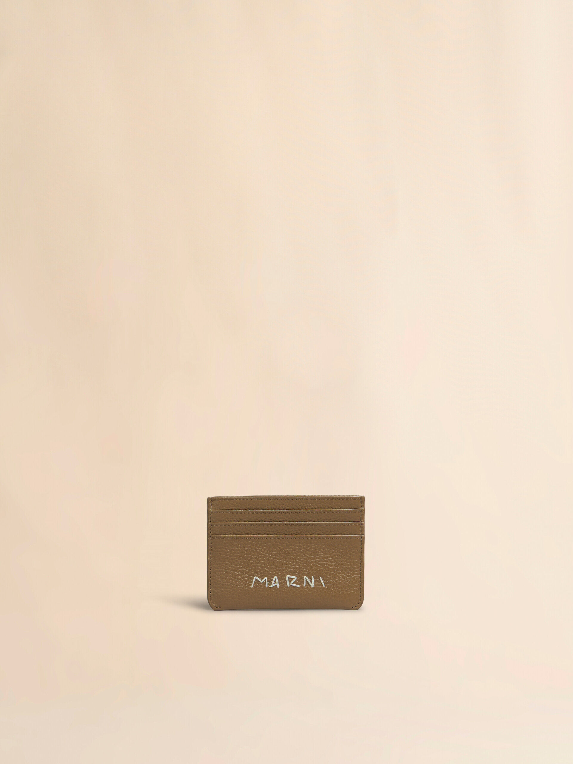 Brown leather cardholder with Marni Mending embroidery | Marni