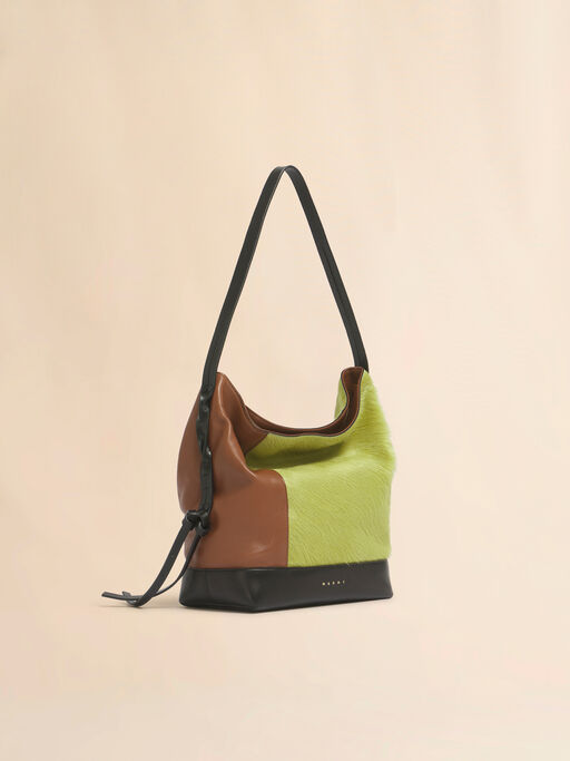 Green brown and black lambskin and long-hair Pod 2.0 small hobo bag - Shoulder Bags