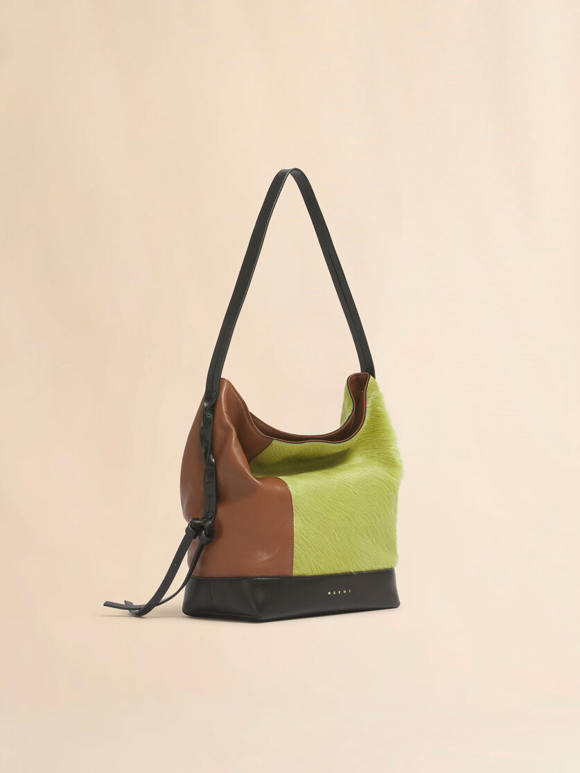 Green brown and black lambskin and long-hair Pod 2.0 small hobo bag, Image 6