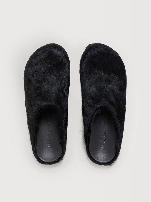 Black long hair calfskin Fussbett sabot - Clogs
