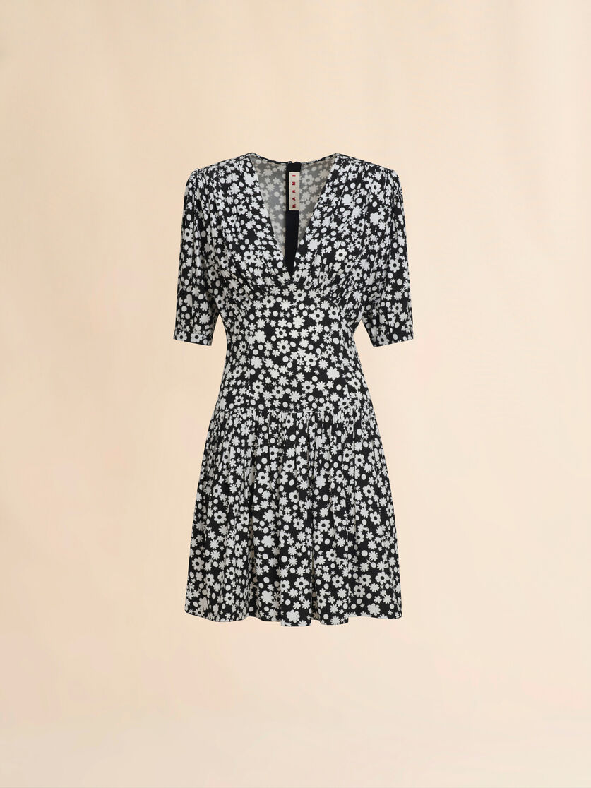 Black and white short satin dress with Pop Fields motif - Dresses - Image 1