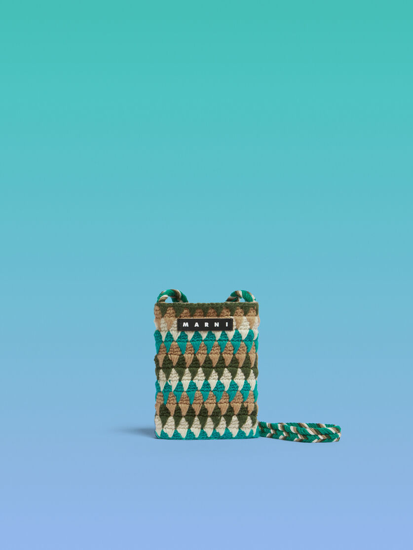 Sac porté épaule Marni Market Chessboard gris réalisé au crochet - Sacs cabas - Image 1