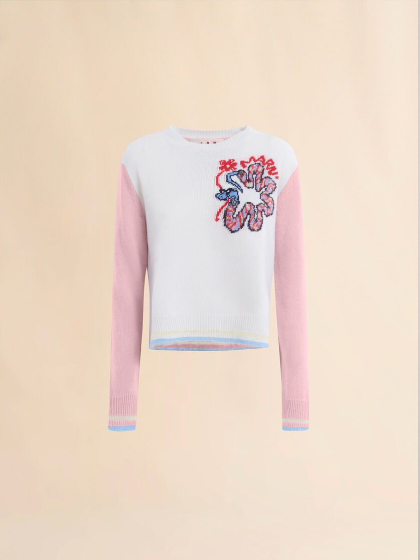 White wool jumper with jacquard snake - Pullovers - Image 1