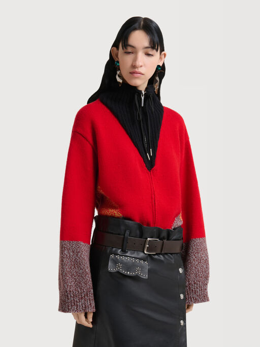 Red wool-cashmere jacket with "M" detail - Jackets