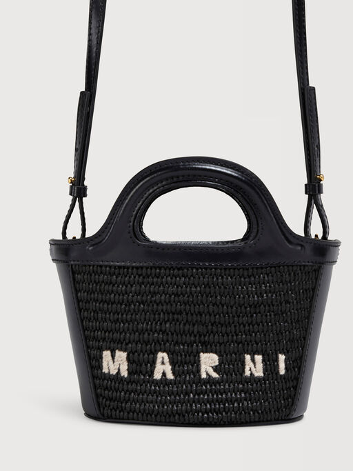 Microbolso Tropicalia negro de piel y tejido efecto rafia - Bolsos de mano
