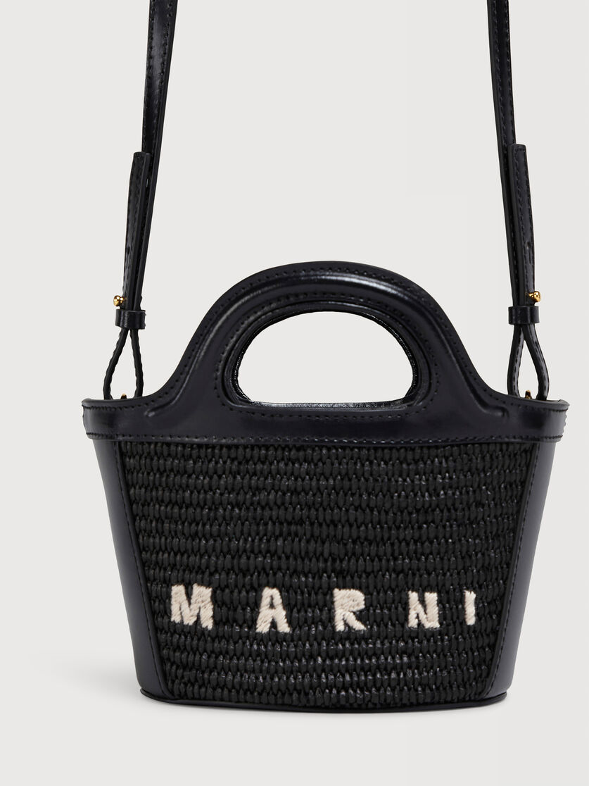 Tropicalia Micro Bag in black leather and raffia-effect fabric, Image 4