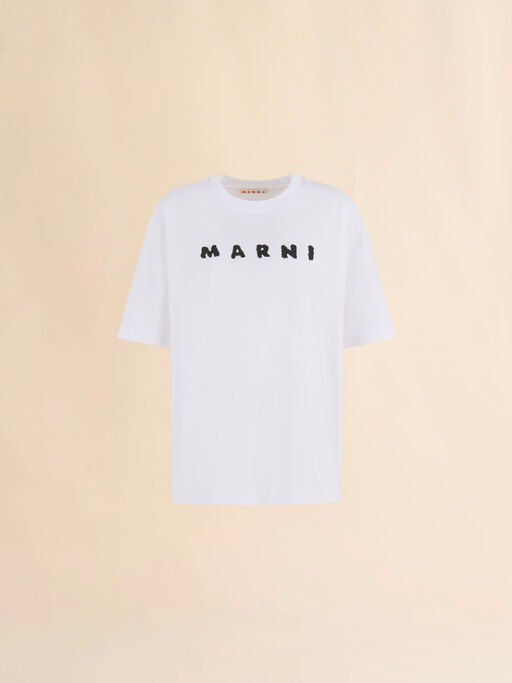 Marni Scribbled 로고 디테일 화이트 저지 코튼 티셔츠 - 티셔츠