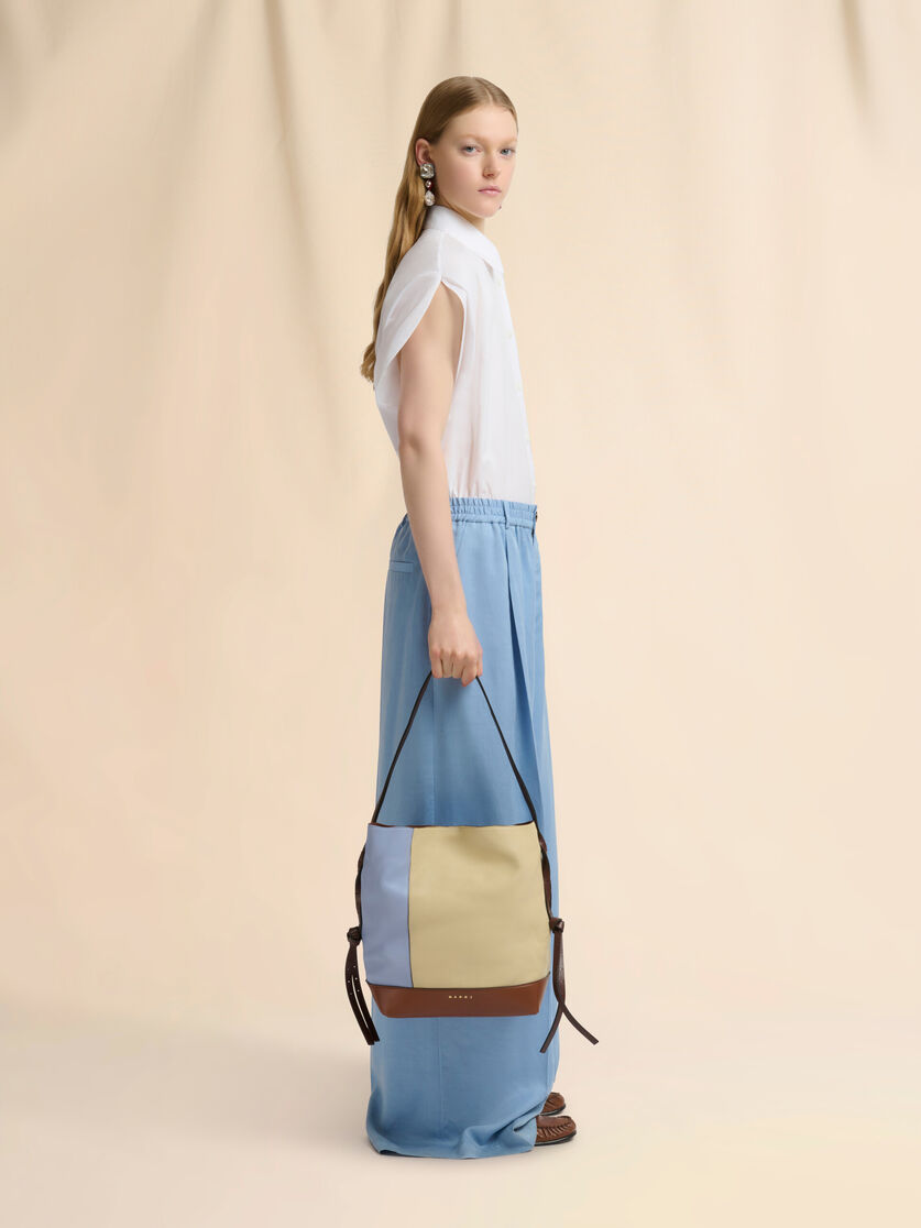 Blue cream and brown leather Pod 2.0 small hobo bag, Image 2