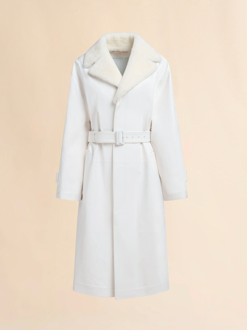Abrigo de napa blanca con cuello de shearling - Abrigos - Image 1