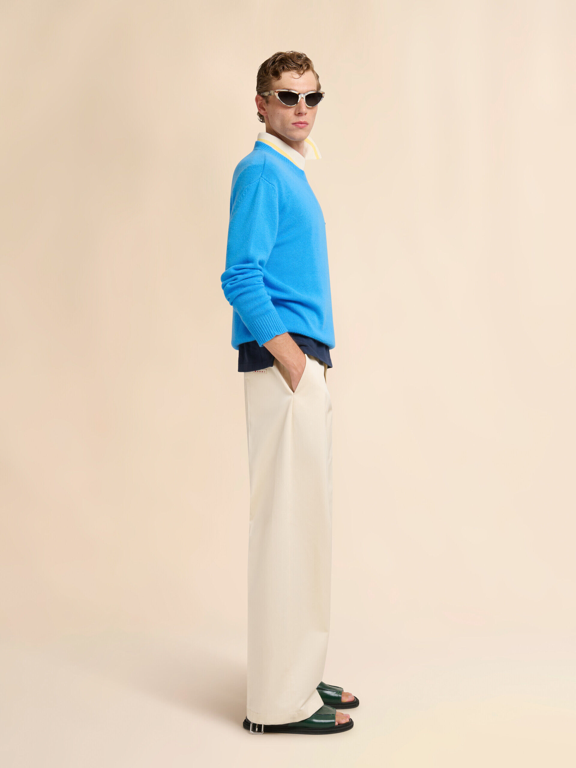 ディープブルー ピケポロシャツ ストライプ柄襟付き | Marni