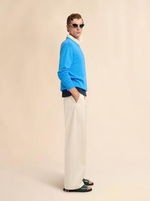 Deep blue piqué polo shirt with striped collar - Shirts