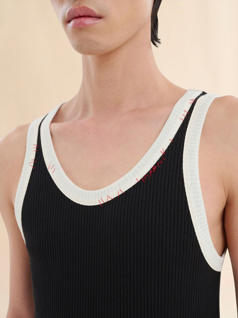 Black ribbed cotton tank top with Marni Mending - Shirts - Image 4