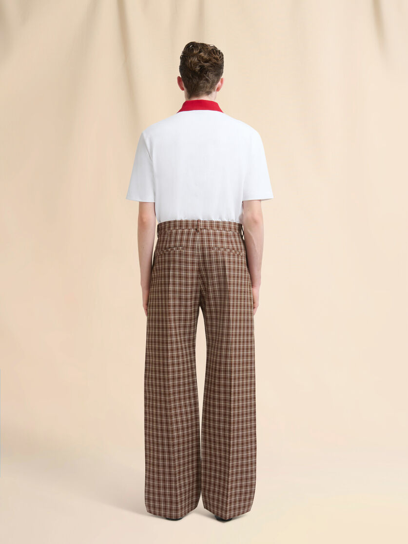 Brown wool trousers with checked pattern - Pants - Image 3