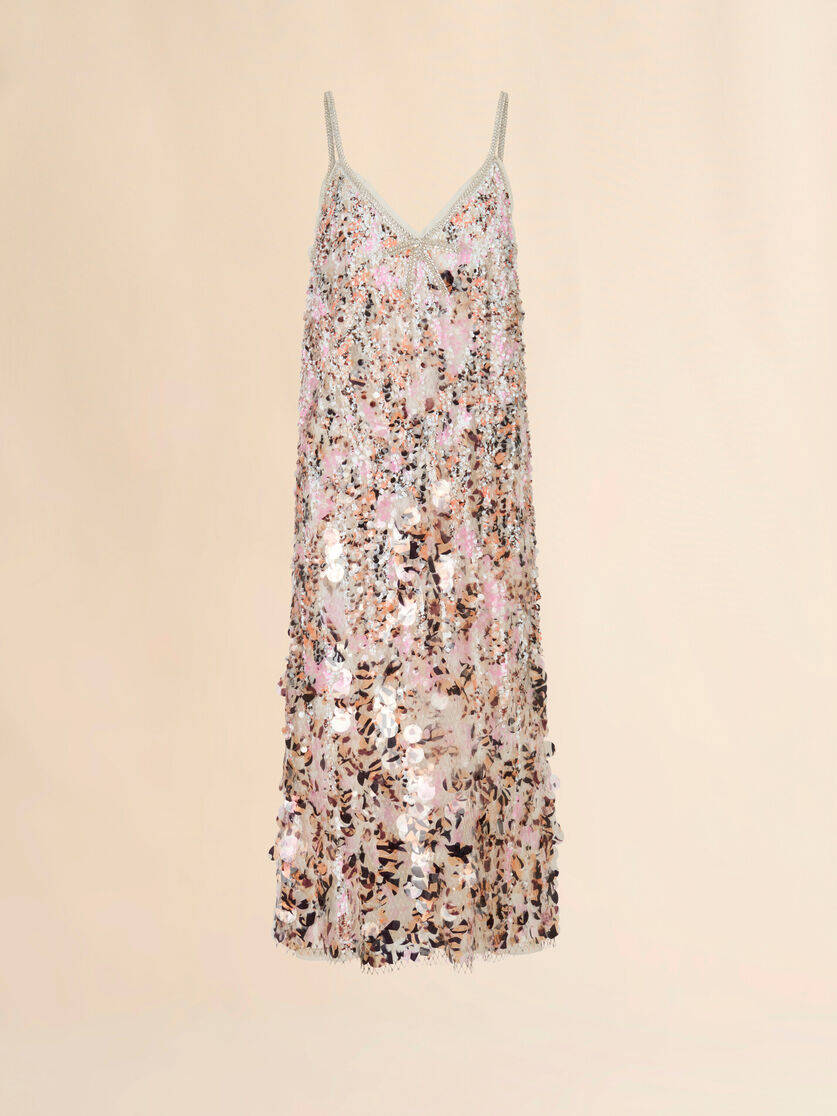 Pink mesh midi dress with mixed sequins, Image 1
