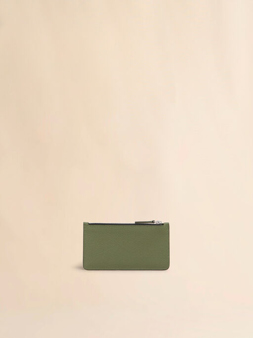 グリーン レザー製カードケース、マルニメンディング刺繍入り - 財布