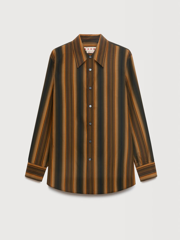 Chemise en coton et soie avec motif D&eacute;grad&eacute; Stripe orange - Chemises
