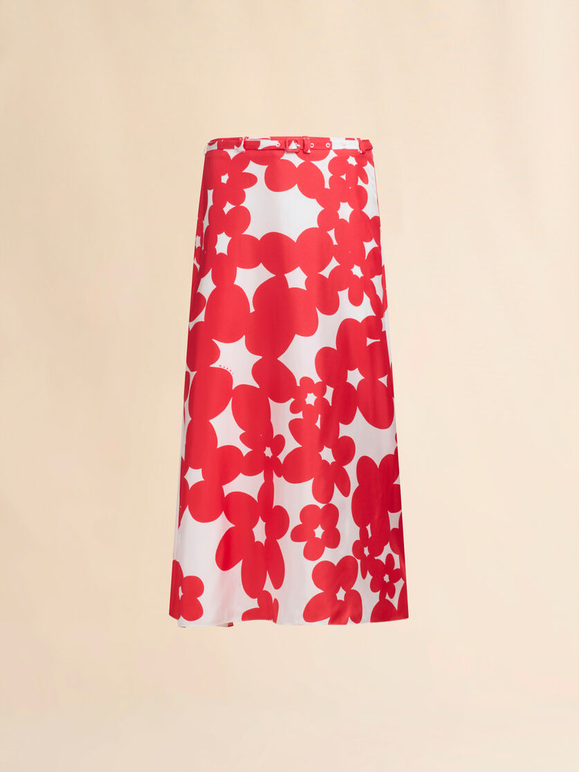 Red and white Dillies Print silk skirt - Skirts - Image 1