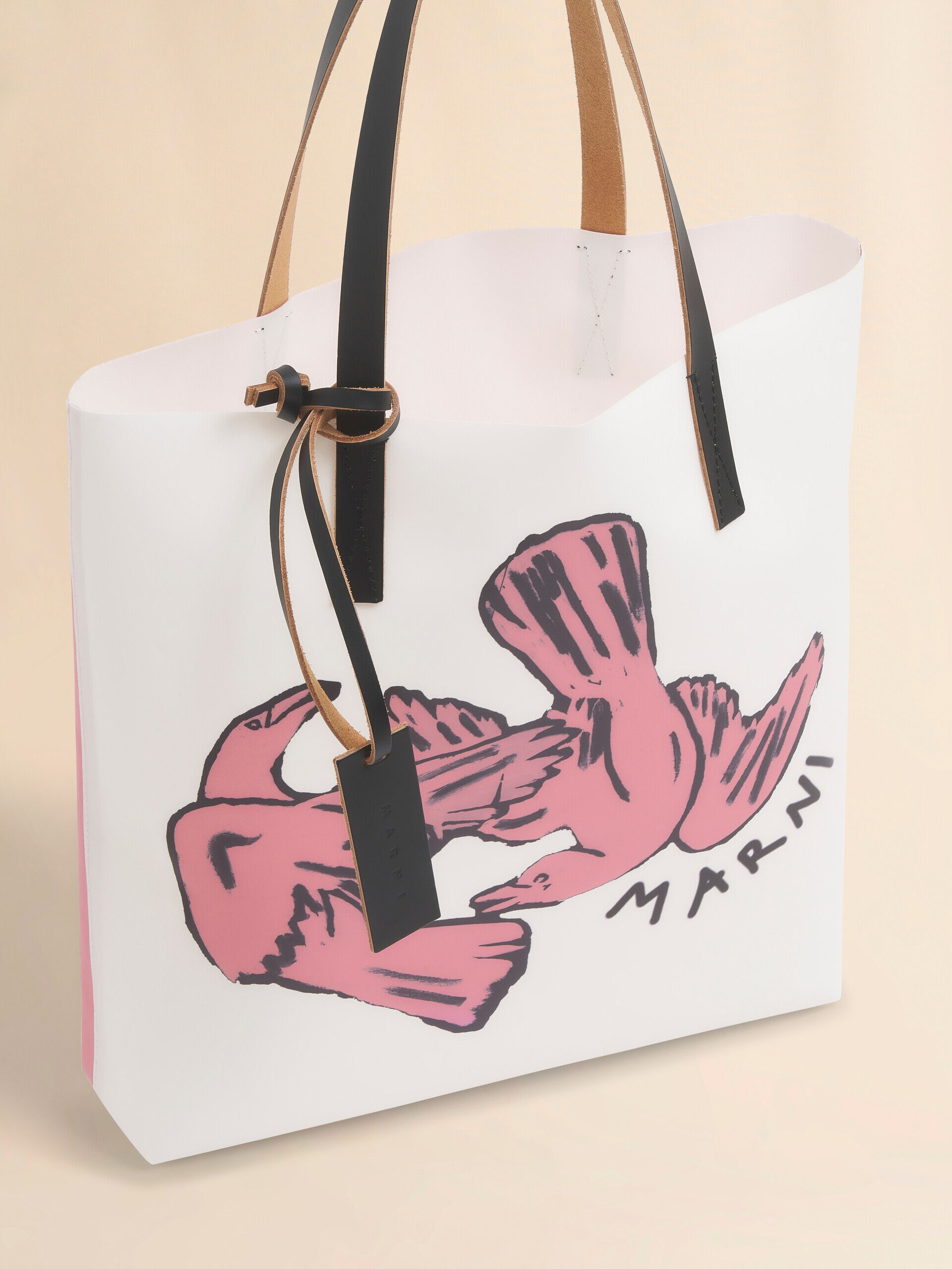 ホワイト ピンク Tribeca ファブリック製トート 鳥のプリント | Marni