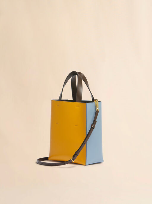 ブルー、オレンジ＆ダークブラウン レザー製 Museo ミニバッグ - ショッピングバッグ