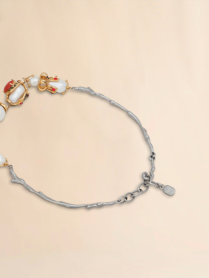 Gold and palladium branch necklace with encased pearl charms - Necklaces - Image 4
