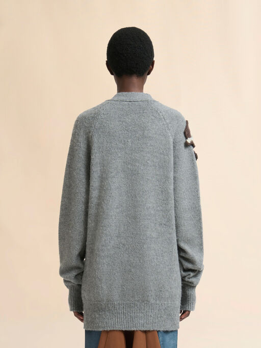 Grey Alpaca wool cardigan with flower patch - Pullovers