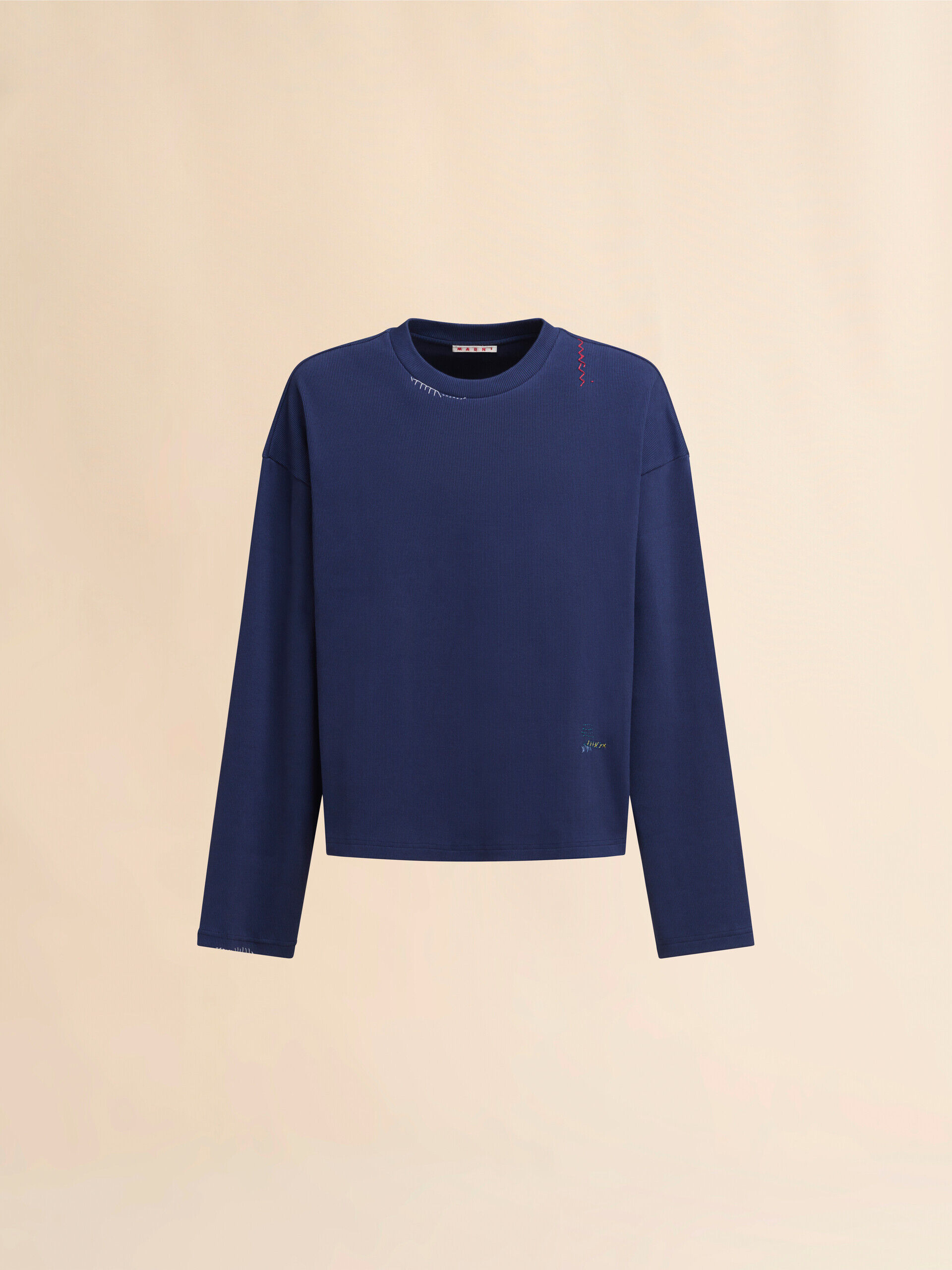 Tシャツ・カットソー MARNI Navy blue jersey t-shirt (HUMU0198X0UTC446 00B99) Blue organic cotton oversized T-shirt with Marni patches | Marni