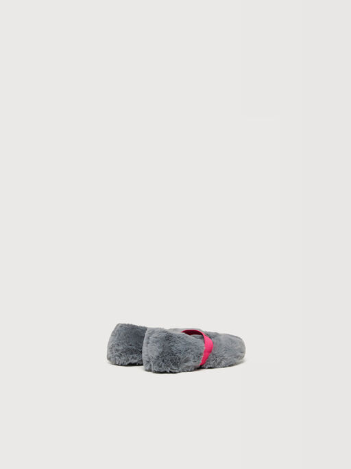 Grey faux fur ballerinas with logo elastic strap - Sneakers