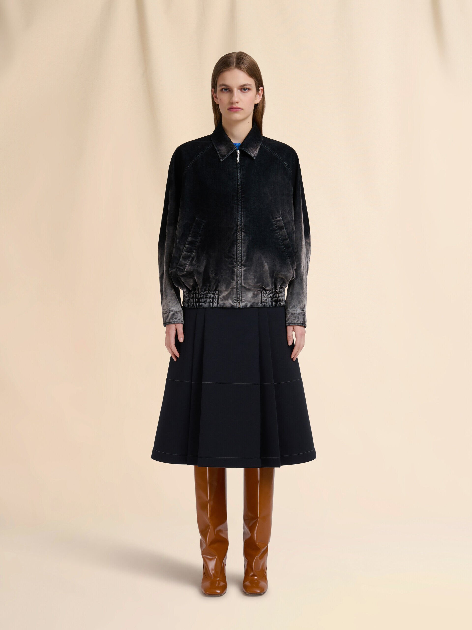 ブラック フロッキー加工デニムボンバージャケット | Marni