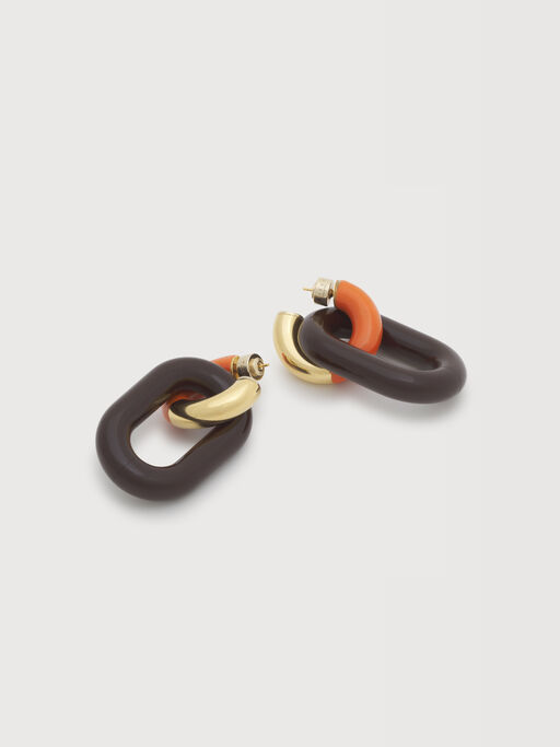 Orange and brown resin chain earrings - Earrings