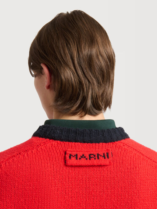 Red wool jumper with M intarsia - Pullovers