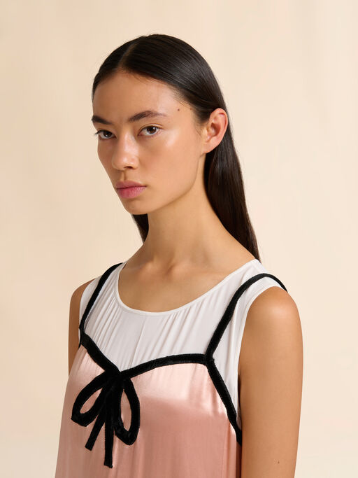 Pink and black satin dress with bow - Dresses