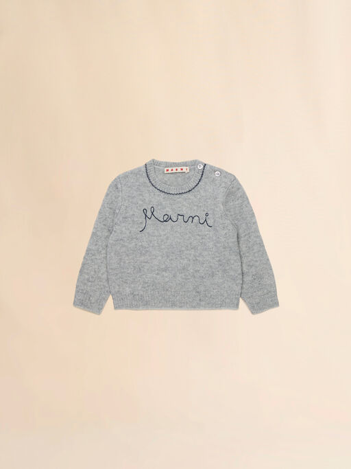 Gray melange wool-cashmere sweater with cursive logo - Knitwear
